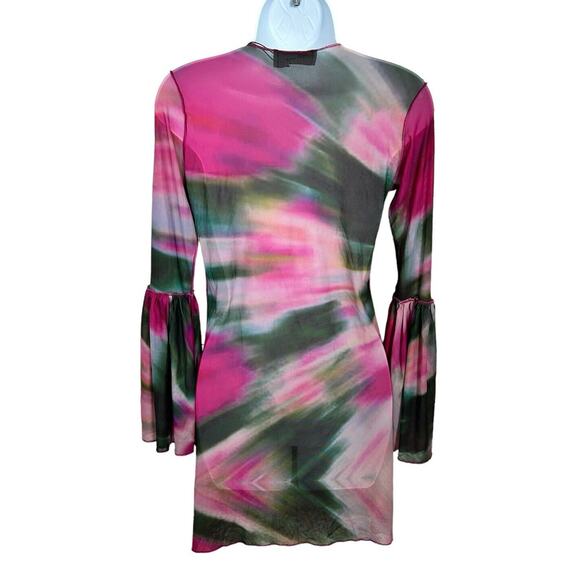 Esejota Azalea Mesh Sheer Short Dress Size Medium Long Bell Sleeves - Picture 8 of 9